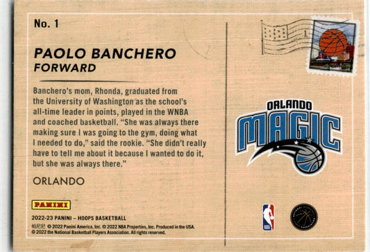 2022-23 Hoops  Rookie Greetings #1 Paolo Banchero Orlando Magic
