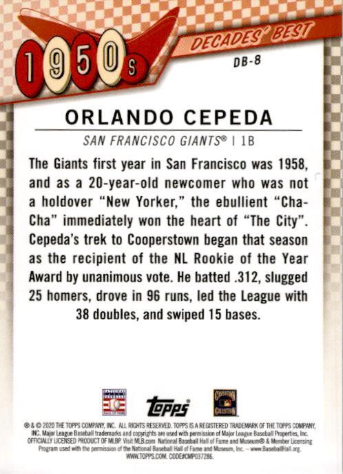 2020 Topps Decades' Best (Series One) #DB-8 Orlando Cepeda San Francisco Giants