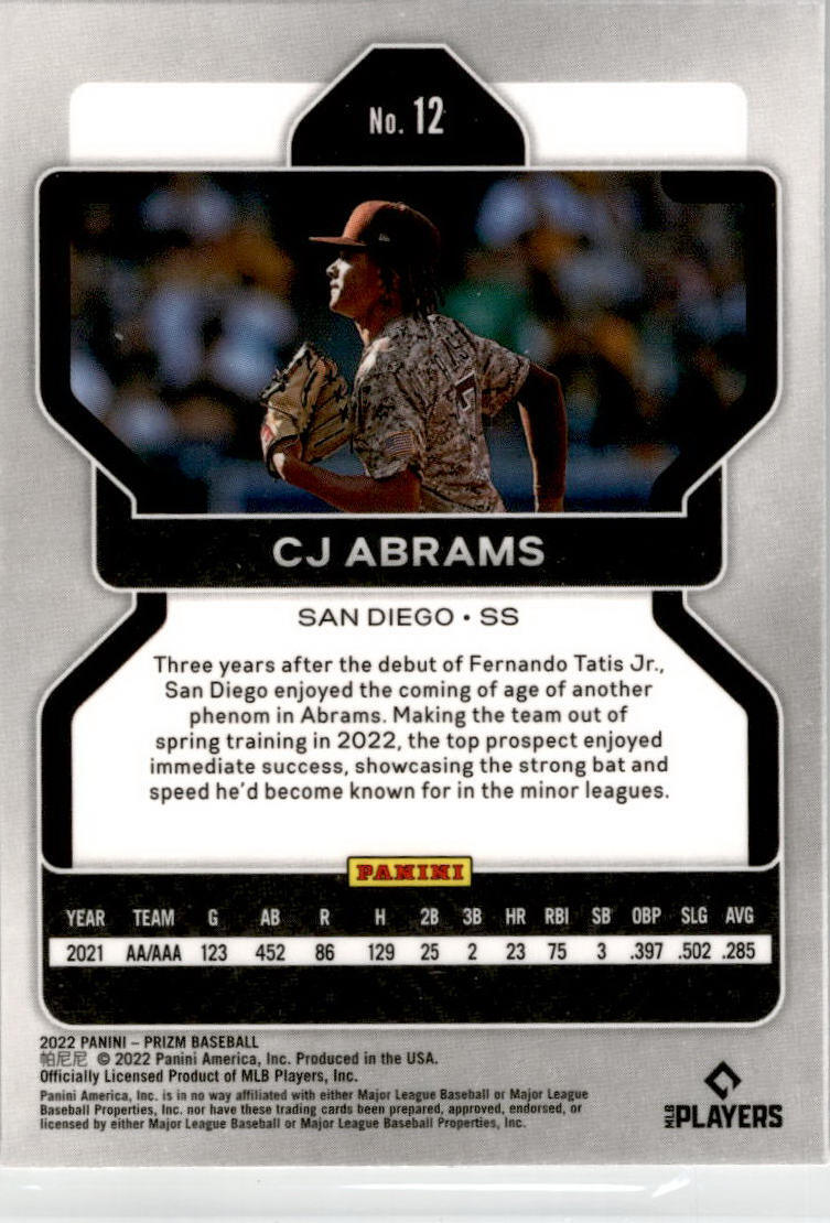 2022 Panini Prizm #12 CJ Abrams RC San Diego Padres