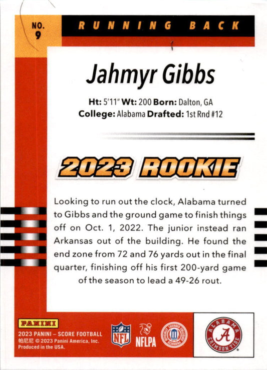 2023 Score 2003 Throwback Rookies Red #9 Jahmyr Gibbs Alabama Crimson Tide