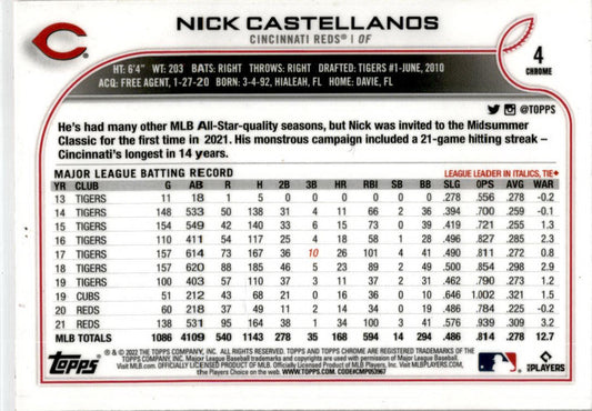 2022 Topps Chrome Pink #4 Nick Castellanos Cincinnati Reds