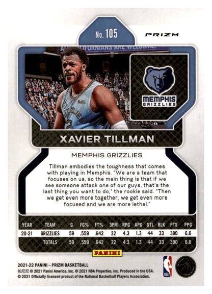 2021 Panini Prizm  Purple Prizm #105 Xavier Tillman