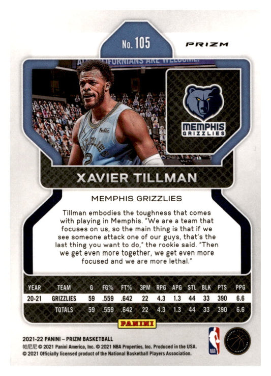2021 Panini Prizm  Purple Prizm #105 Xavier Tillman