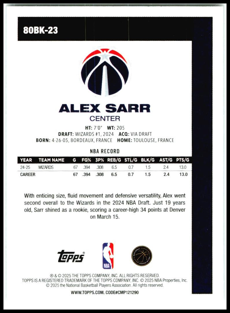 2025-26 Topps 1980-81 Topps Basketball #80BK-23 Alex Sarr Washington Wizards
