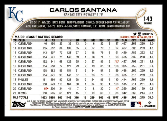 2022 Topps Chrome  X-Fractor #143 Carlos Santana
