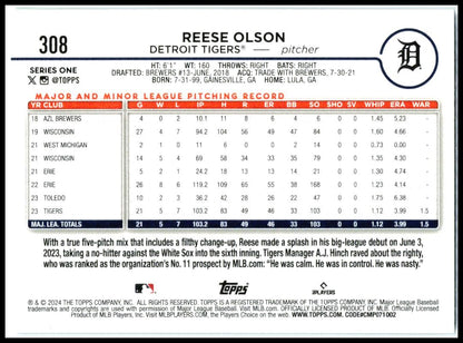 2024 Topps Royal Blue #308 Reese Olson Detroit Tigers