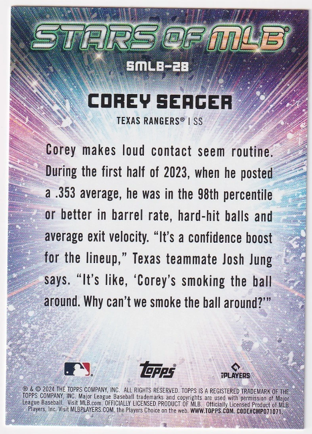 2024 Topps Series 1 Stars of MLB Corey Seager #SMLB-28 Rangers