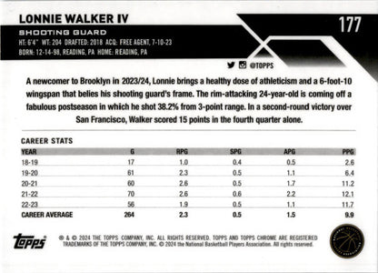 2023-24 Topps Chrome #177 Lonnie Walker IV Brooklyn Nets