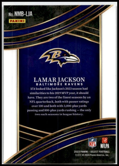 2023 Panini Select Select Numbers #NMB-LJA Lamar Jackson Baltimore Ravens