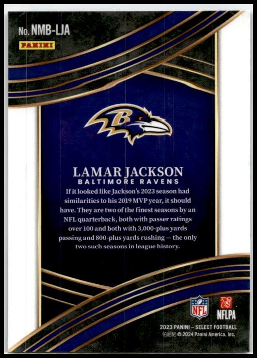 2023 Panini Select Select Numbers #NMB-LJA Lamar Jackson Baltimore Ravens