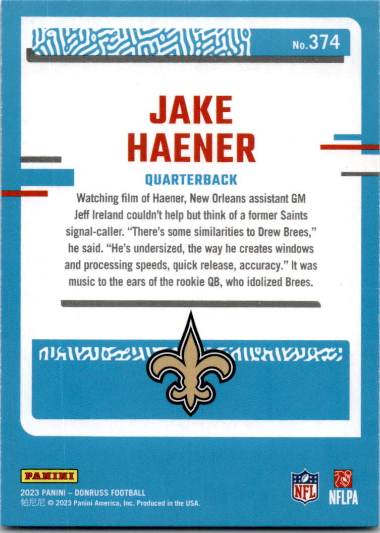2023 Donruss Press Proof Blue #374 Jake Haener New Orleans Saints.