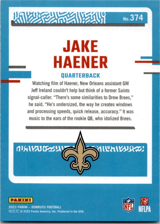 2023 Donruss Press Proof Blue #374 Jake Haener New Orleans Saints.