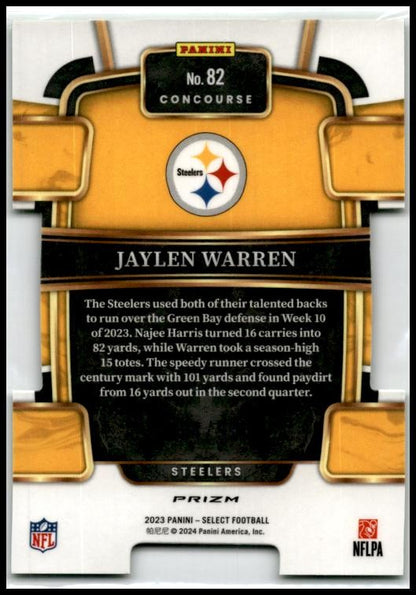 2023 Panini Select Neon Green Prizms Die Cuts #82 Jaylen Warren Steelers