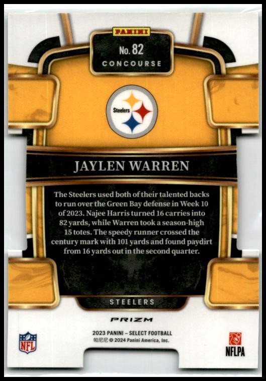 2023 Panini Select Neon Green Prizms Die Cuts #82 Jaylen Warren Steelers