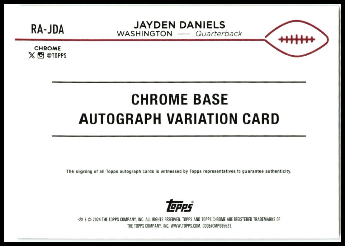 2024 Topps Chrome Rookie Auto Gold Wave #RA-JDA Jayden Daniels Auto Washington