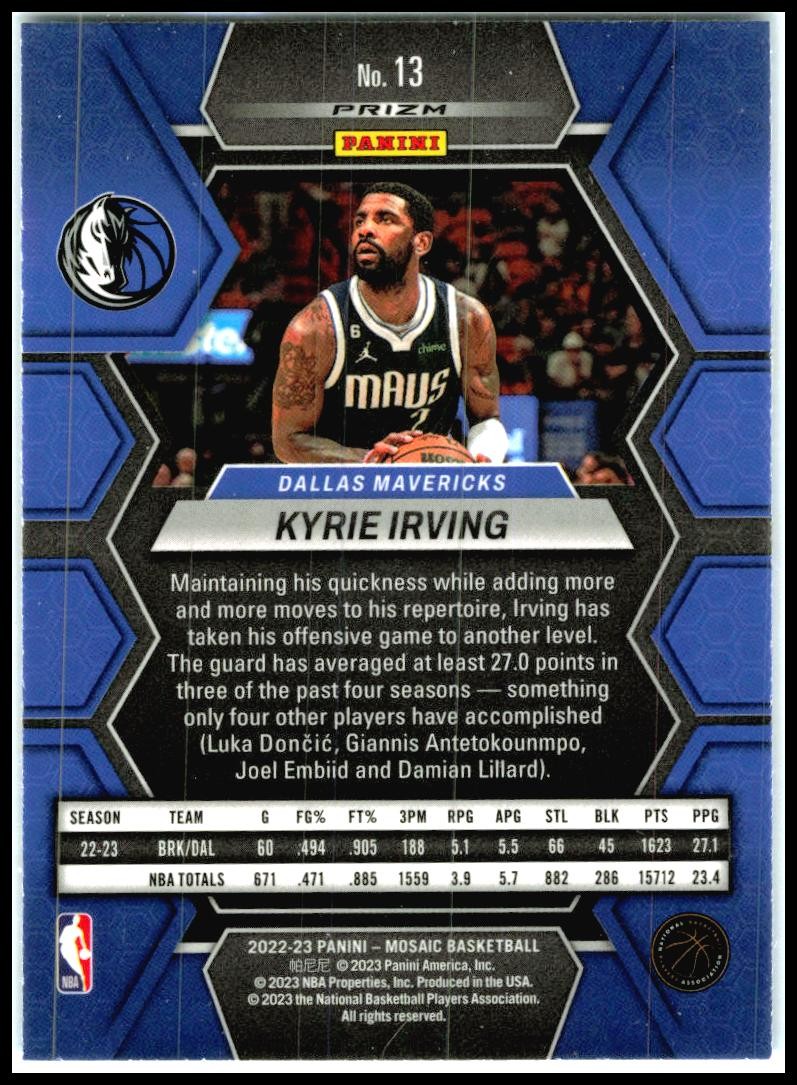 2022-23 Panini Mosaic Reactive Blue #13 Kyrie Irving Dallas Mavericks