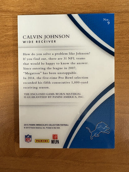 2015 Panini Immaculate Collection Numbers Memorabilia #9 Calvin Johnson Lions