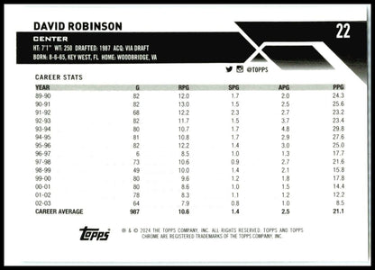 2023-24 Topps Chrome #22 David Robinson San Antonio Spurs
