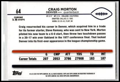 2024 Topps Chrome Pink Refractor #64 Craig Morton Denver Broncos