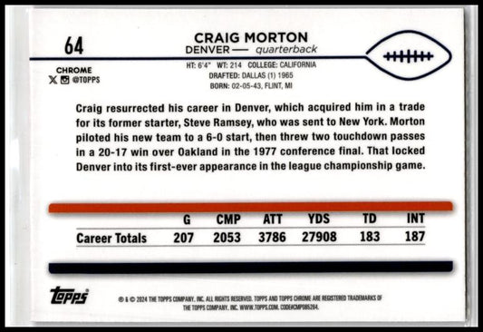 2024 Topps Chrome Pink Refractor #64 Craig Morton Denver Broncos