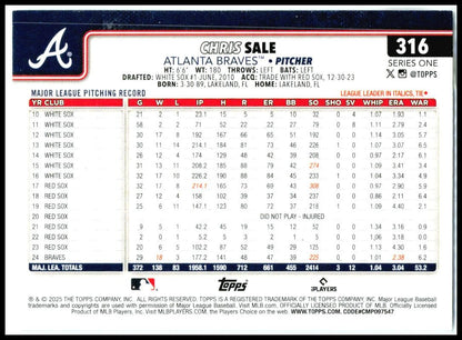 2025 Topps #316 Chris Sale Atlanta Braves