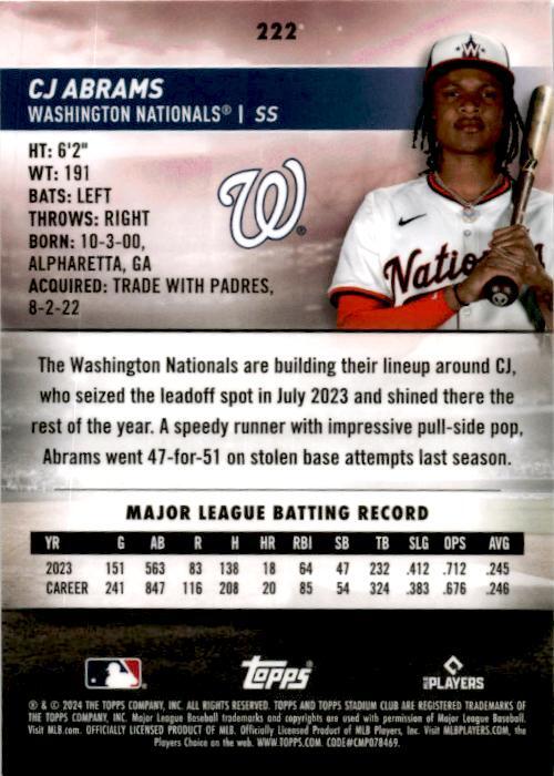 2024 Stadium Club Chrome #222 CJ Abrams Washington Nationals