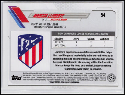 2020-21 Topps Chrome UEFA Champions League #54 Marcos Llorente