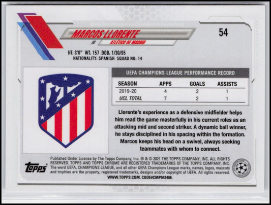 2020-21 Topps Chrome UEFA Champions League #54 Marcos Llorente