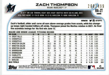2022 Topps Chrome #RA-ZT Zach Thompson Auto 260/499 Miami Marlins