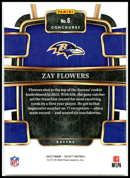 2023 Panini Select #8 Zay Flowers Rookie Baltimore Ravens