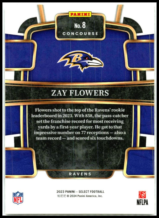 2023 Panini Select #8 Zay Flowers Rookie Baltimore Ravens
