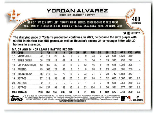 2022 Topps Rainbow Foil Yordan Alvarez Houston Astros #400