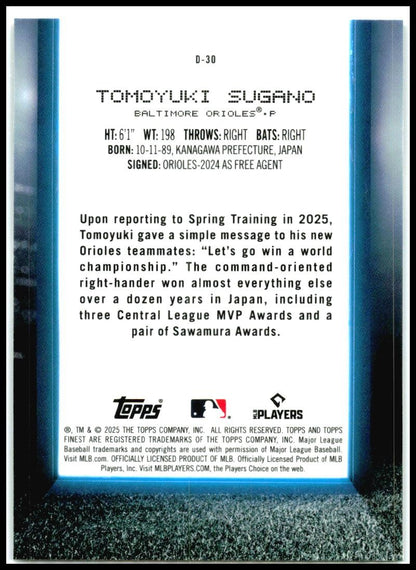 2025 Topps Finest Debut #D-30 Tomoyuki Sugano Rookie Orioles