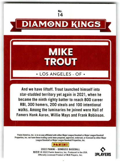 2022 Donruss Diamond Kings Mike Trout Los Angeles Angels #14