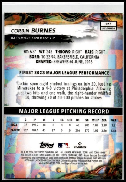 2024 Finest #123 Corbin Burnes Baltimore Orioles