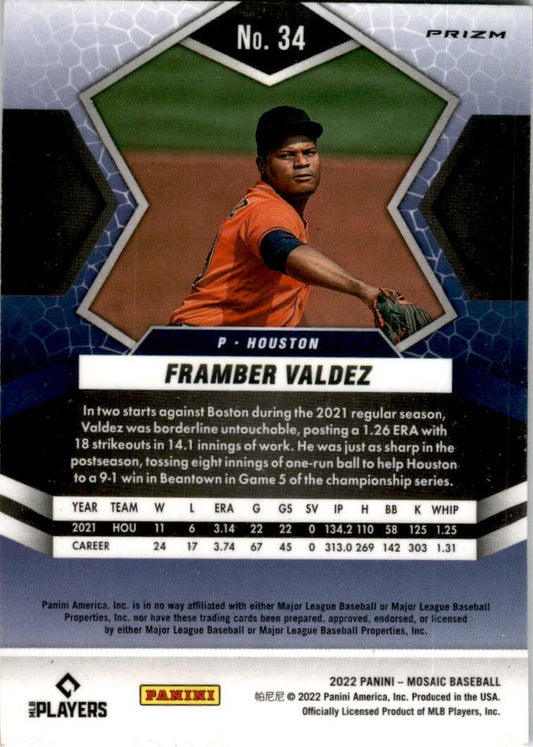 2022 Panini Mosaic Green 34 Framber Valdez Houston Astros