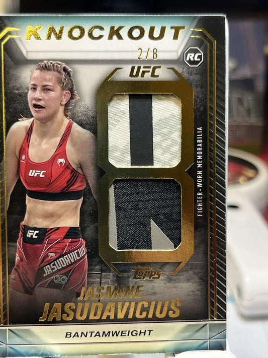 2024 Topps UFC Knockout #/8 Jasmine Jasudavicius Knockout Dual Relic Rookie Card