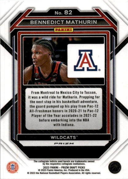 2023 Panini Prizm Draft Picks Silver #82 Bennedict Mathurin Arizona / Pacers