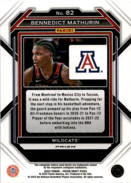 2023 Panini Prizm Draft Picks Silver #82 Bennedict Mathurin Arizona / Pacers