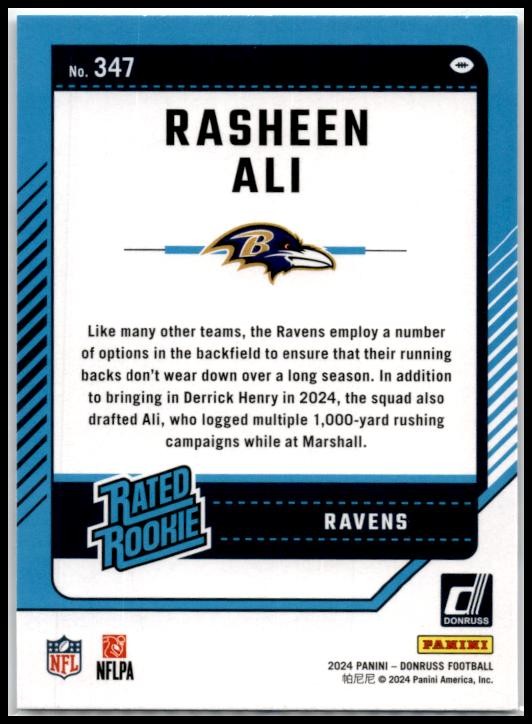 2024 Donruss #347 Rasheen Ali Rookie Baltimore Ravens
