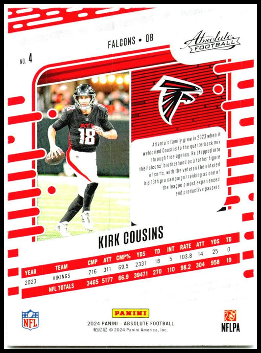 2024 Panini Absolute Retail #4 Kirk Cousins Atlanta Falcons