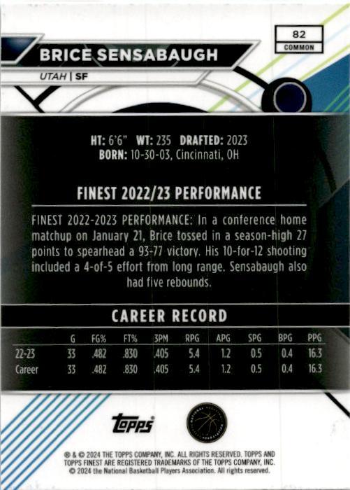 2023-24 Topps Finest #82 Brice Sensabaugh Utah