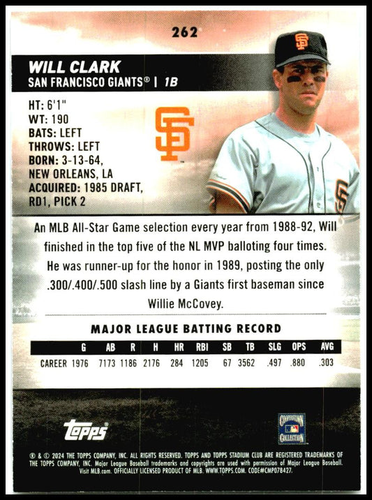 2024 Stadium Club #262 Will Clark San Francisco Giants