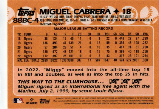 2023 Topps Chrome #88BC-4 Miguel Cabrera Detroit Tigers