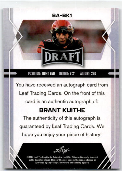 2022  Leaf  Draft Auto #BA-BK1 Brant Kuithe  Utah Utes