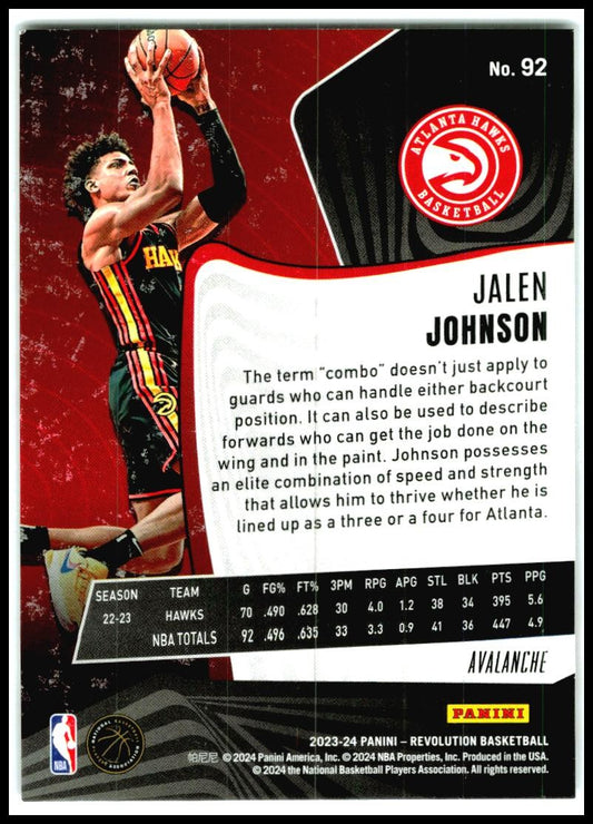 2023-24 Panini Revolution Avalanche #92 Jalen Johnson Atlanta Hawks