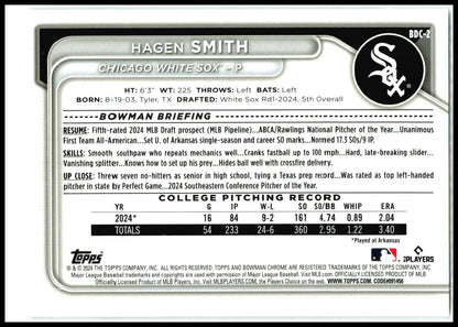 2024 Bowman Draft Chrome #BDC-2 Hagen Smith Chicago White Sox