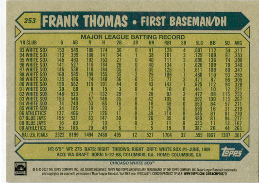 2022 Topps #T87-7 Frank Thomas Chicago White Sox