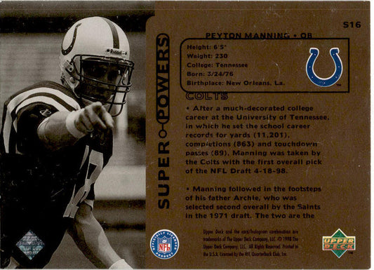 1998 Upper Deck Super Power #S16 Peyton Manning Indianapolis Colts