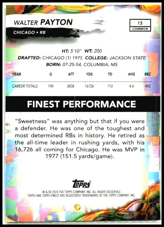 2024 Finest #13 Walter Payton Chicago Bears